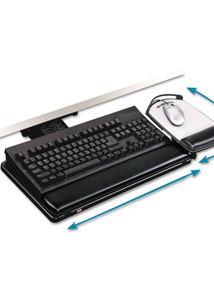3M Keyboard Tray with Adjustable Keyboard and Mouse Platforms, Turn Knob to Adjust Height and Tilt, Swivels and Stores Under Desk, Gel Wrist Rest and Precise Mouse Pad, 17.75" Track, Black (AKT80LE)