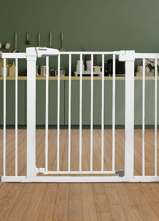 Babelio Pressure Mounted Baby Gate for Stairs, 26-40 in PressGuard Dog Gate | Triple-Lock, Pressure/Wall Mount No Drilling, Heavy Duty, Auto Close, Easy Install for Doorways/Kitchens/Hallway, White