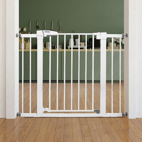 Babelio Pressure Mounted Baby Gate for Stairs, 26-40 in PressGuard Dog Gate | Triple-Lock, Pressure/Wall Mount No Drilling, Heavy Duty, Auto Close, Easy Install for Doorways/Kitchens/Hallway, White