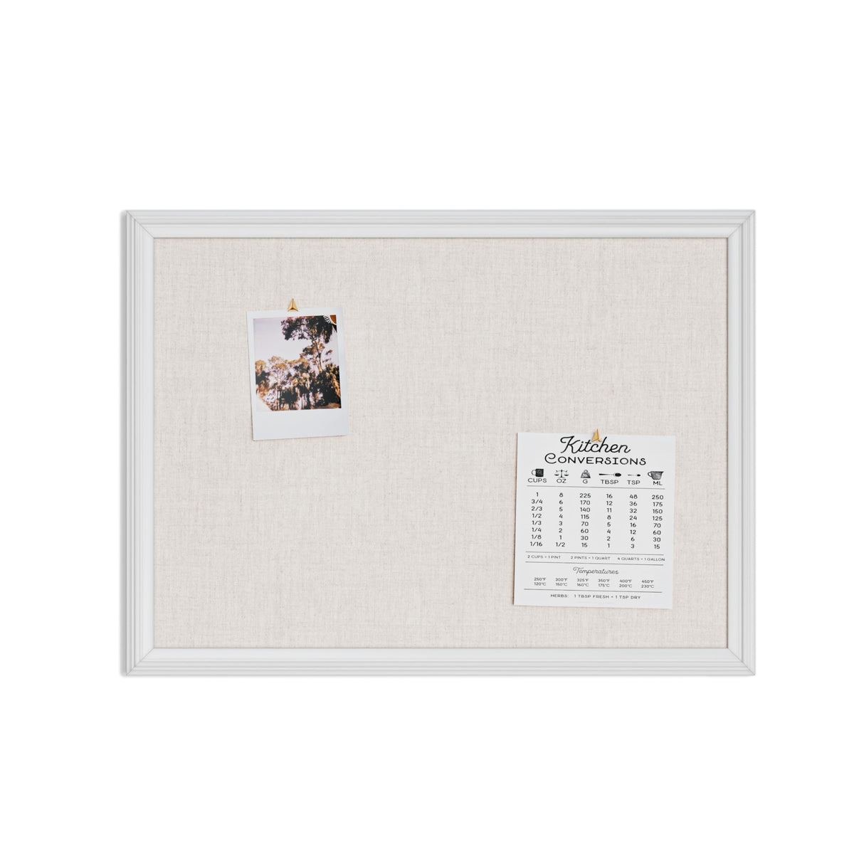 U Brands Farmhouse Linen Bulletin Board, 24" x 18", White Wood Style Frame, Industrial Grade Pinning Surface