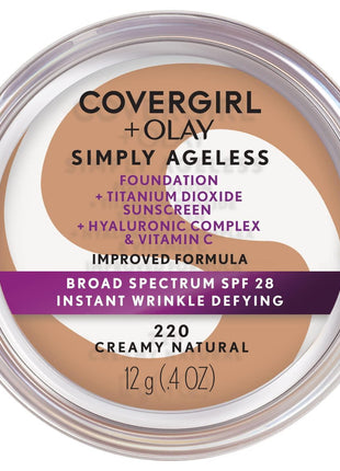 COVERGIRL & Olay Simply Ageless Instant Wrinkle-Defying Foundation, Creamy Natural 0.44 Fl Oz (Pack of 1)