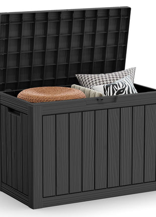 45 Gallon Waterproof Deck Box, Lockable Resin Storage Box for Patio Furniture Cushions, Garden Tools & Outdoor Delivery - Black, Easy Assembly, Multipurpose Patio Seat Bench
