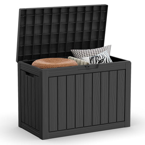 45 Gallon Waterproof Deck Box, Lockable Resin Storage Box for Patio Furniture Cushions, Garden Tools & Outdoor Delivery - Black, Easy Assembly, Multipurpose Patio Seat Bench