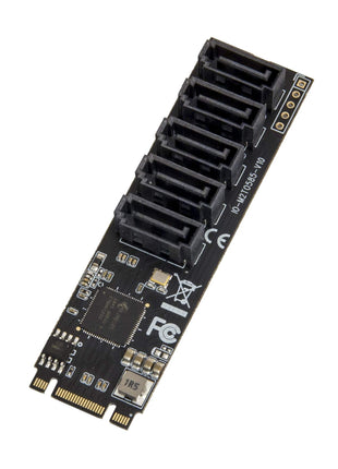 Internal 5 Port Non-RAID SATA III 6GB/s M.2 B+M Key Adapter Card for Desktop PC Support SSD and HDD. JMB585 Chipset