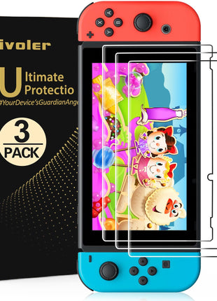 ivoler [3 Pack] Screen Protector Tempered Glass for Nintendo Switch, iVoler Transparent HD Clear Anti-Scratch Screen Protector Compatible Nintendo Switch