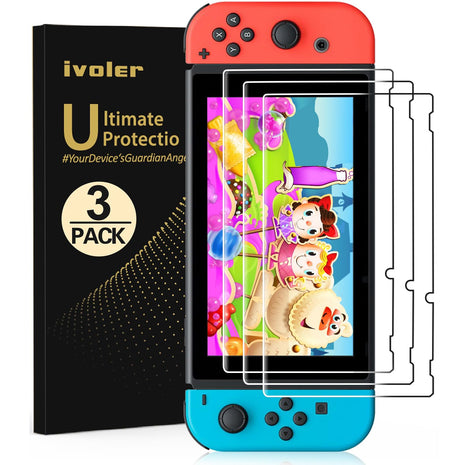 ivoler [3 Pack] Screen Protector Tempered Glass for Nintendo Switch, iVoler Transparent HD Clear Anti-Scratch Screen Protector Compatible Nintendo Switch