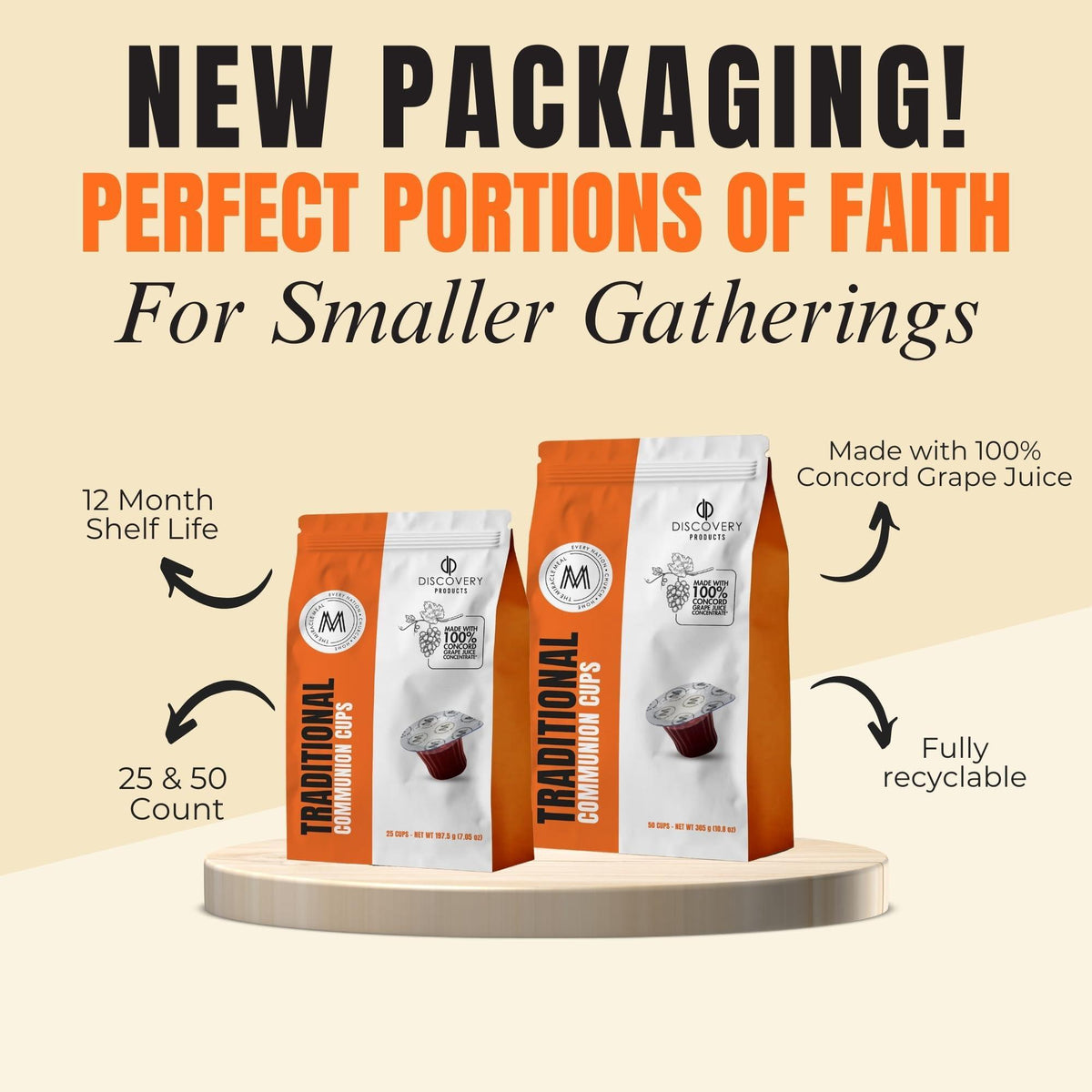 Travel Pack - Pre-Filled Traditional Communion Cup - Bag of 25 with Wafer and 100% Concord Grape Juice