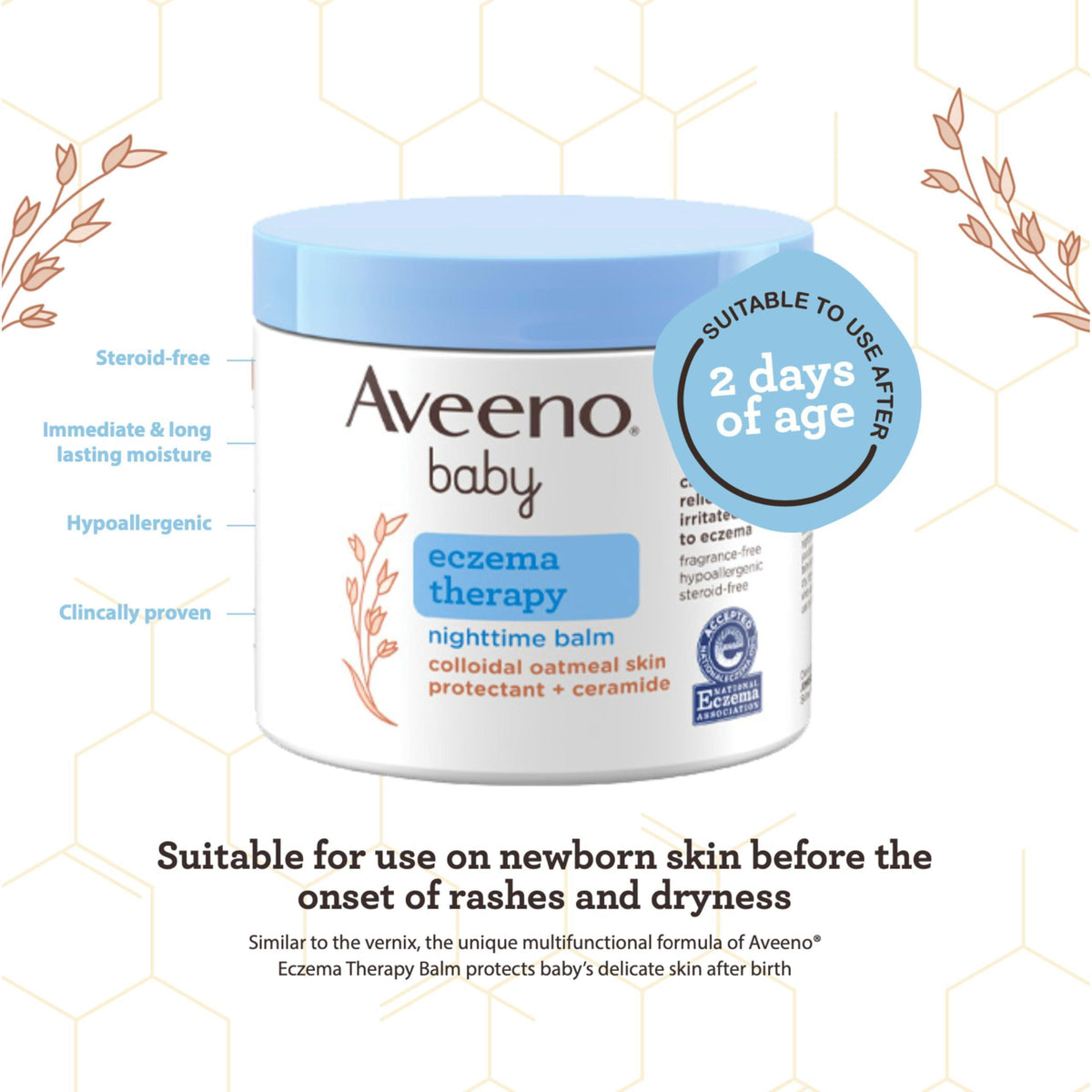 Aveeno Baby Eczema Therapy Nighttime Body Balm, Moisturizing Eczema Treatment, Ceramides, Triple Oat Complex, Soothes Dry, Itchy Skin, Hypoallergenic, Fragrance & Steroid Free, 11oz