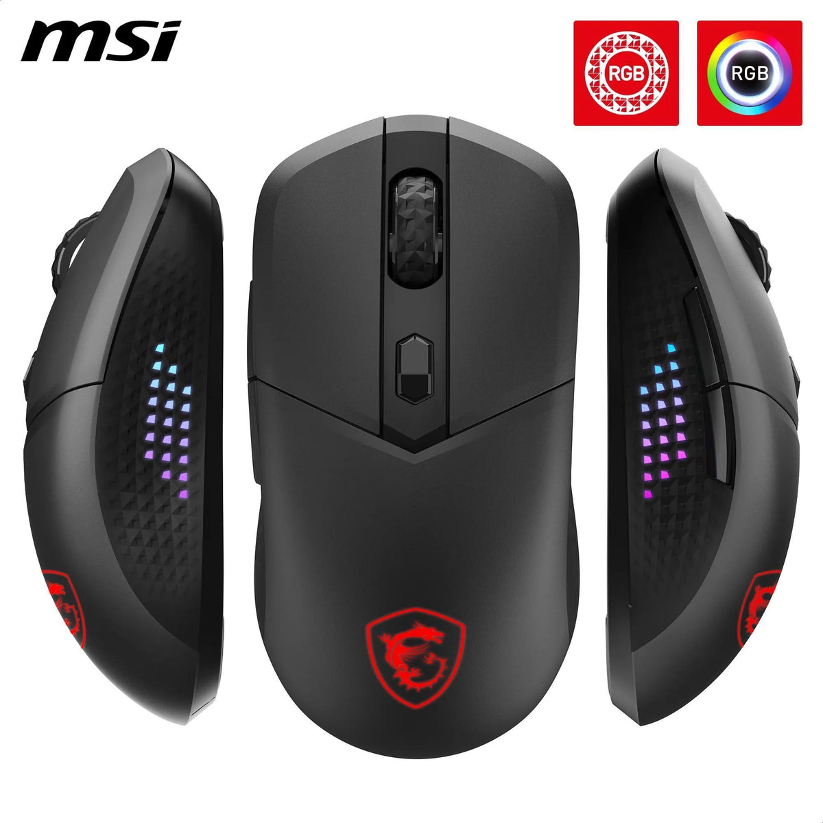 MSI VERSA 300 ELITE WIRELESS Gaming Mouse - 26000 DPI Optical Sensor, 1000 Hz polling rate, Symmetrical, 60M+ Click OMRON Switches, 6 Buttons, 200-Hour Battery, 1ms Latency, RGB, 65g - Wired/Wireless