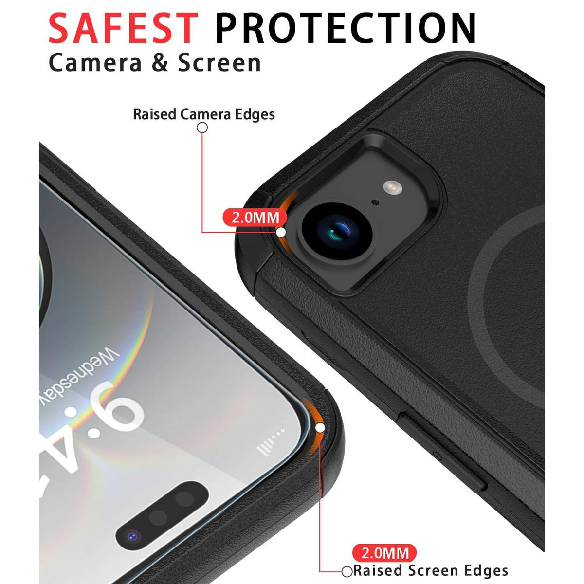 Diverbox for iPhone 16e Case [Compatible with MagSafe] [Shockproof] [Dropproof] [with Screen Protector ] Heavy Duty Protection Phone Case Cover for Apple iPhone 16e 2025 6.1 inch (Black)