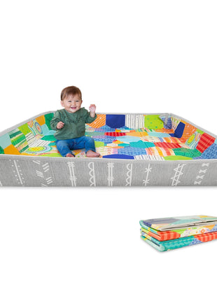 Infantino Foldable Foam Play Mat Reversible 57x57 in, Multicolor | Reversible design with two sides to play, Lightweight & portable, Water-resistant & wipeable, Folds flat for easy storage