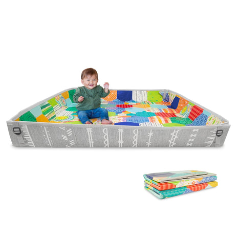 Infantino Foldable Foam Play Mat Reversible 57x57 in, Multicolor | Reversible design with two sides to play, Lightweight & portable, Water-resistant & wipeable, Folds flat for easy storage
