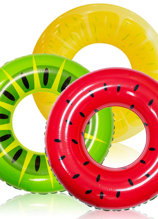 JOYIN Inflatable Swim Tube Raft (3 pack) with Summer Fruits Painting, Pool Toys for Swimming Pool Party Decorations