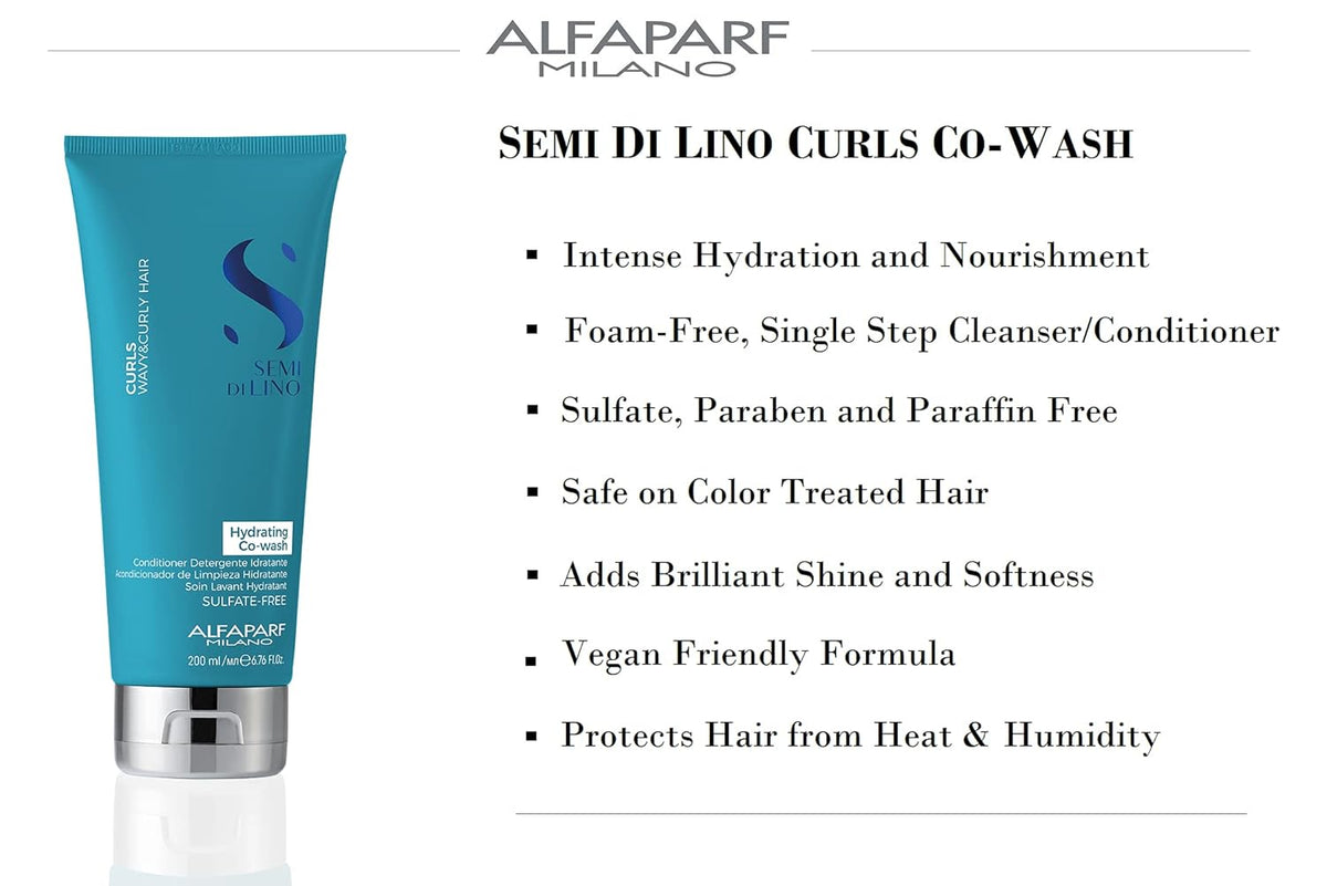 Alfaparf Milano Curls Enhancing Co wash for Wavy and Curly Hair - Hydrates and Nourishes, Reduces Frizz & Frizzy - Protects Against Humidity, Vegan, Sulfate, Paraben and Paraffin Free (200ml)