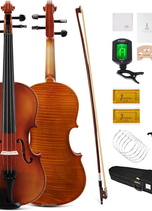 PHOENIX Violin 4/4 Full Size Kit, Violin Fiddle Set for Beginner Adults Student with Rosewood Bow Extra Strings & Bridge (Natural, 4/4)