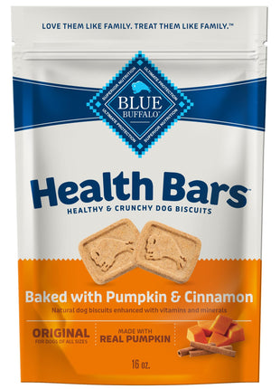 Blue Buffalo Health Bars Crunchy Dog Biscuits, Oven-Baked With Natural Ingredients, Pumpkin & Cinnamon, 16-oz Bag
