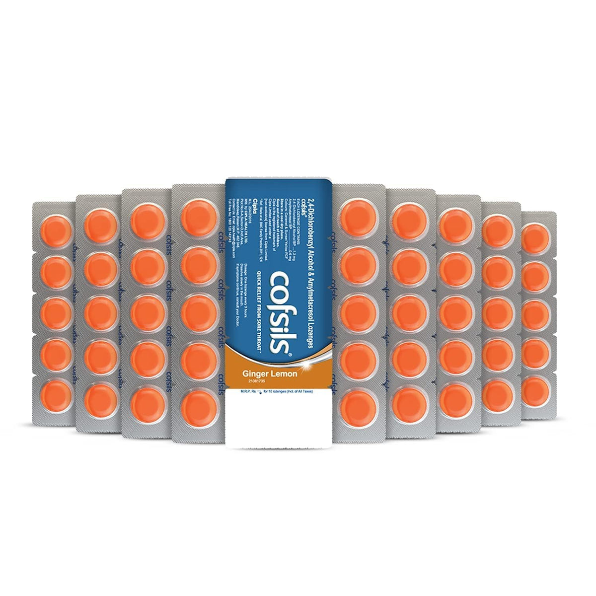 Cipla Cofsils Lozenges (200 Lozenges) | Ginger Lemon Flavour | Quick Relief from Sore Throat, Itchy Throat and Scratchy Throat (10 x 20 Strips)