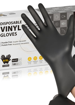 SWIFTLITE Black Vinyl Gloves, Food Grade Gloves Disposable Latex Free & Powder Free, Guantes for Cleaning Cooking Food Prep (100, Medium)