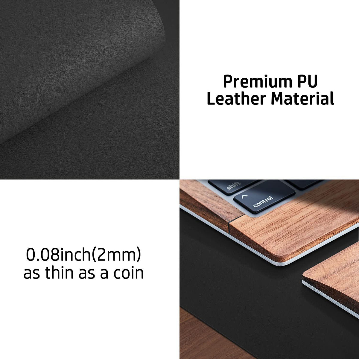 Aothia Leather Office Desk Pad Protector, Non-Slip PU Leather Desk Blotter, Waterproof Laptop Writing Mouse Pad for Office and Home, Black, 31.5" x 15.7"