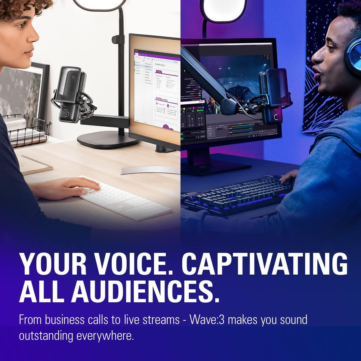 Elgato Wave:3 - Premium Studio Quality USB Condenser Microphone for Streaming, Podcast, Gaming and Home Office, Free Mixer Software, Sound Effect Plugins, Anti-Distortion, Plug ’n Play, for Mac, PC