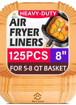 Air Fryer Liners Disposable, 8", Parchment Paper for 5-8QT | 125 Pcs Unbleached Airfryer Basket Liners,Oil-Proof for Baking, Roasting, Microwave, Oven Air Fryer Accessories