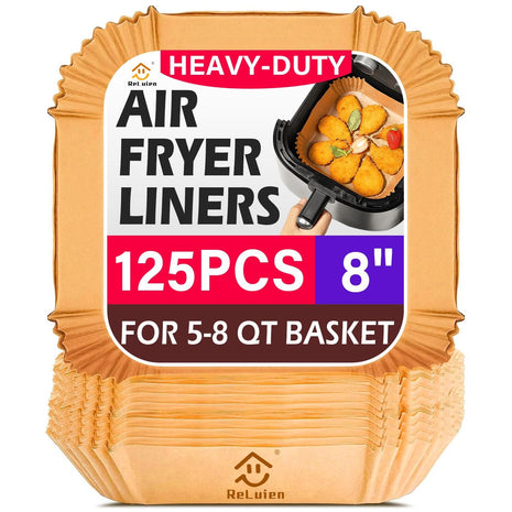Air Fryer Liners Disposable, 8", Parchment Paper for 5-8QT | 125 Pcs Unbleached Airfryer Basket Liners,Oil-Proof for Baking, Roasting, Microwave, Oven Air Fryer Accessories