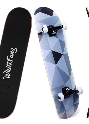 WhiteFang Skateboards for Beginners, Complete Skateboard 31 x 7.88, 7 Layer Canadian Maple Double Kick Concave Standard and Tricks Skateboards for Kids and Beginners
