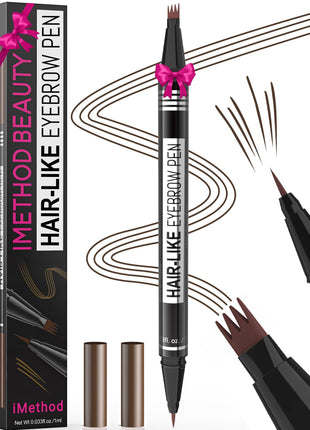 iMethod Microblading Eyebrow Pen - Eyebrow Pencil Magical 2-in-1 Dual-Ended Eye Brow Pencils for Women with 4-Fork-Tip & Precise Brush-Tip Create Natural Hair-Like Brows, Last All-Day, Dark Brown