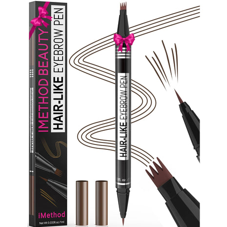 iMethod Microblading Eyebrow Pen - Eyebrow Pencil Magical 2-in-1 Dual-Ended Eye Brow Pencils for Women with 4-Fork-Tip & Precise Brush-Tip Create Natural Hair-Like Brows, Last All-Day, Dark Brown