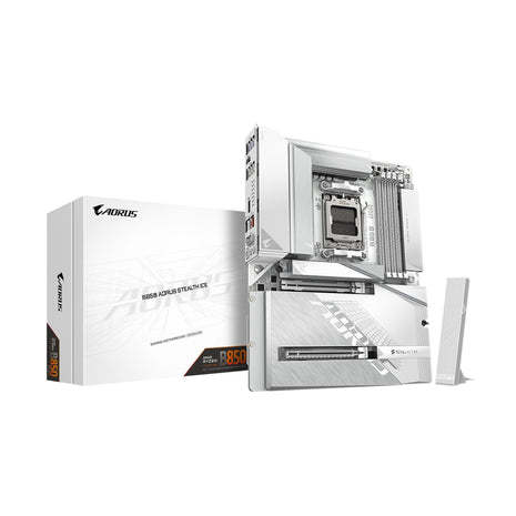 GIGABYTE B850 AORUS Stealth ICE Reverse-Connect ATX Motherboard, Support AMD Socket AM5 Processors, DDR5, 14+2+2 Power Phase, 4X M.2, PCIe 5.0, USB-C, WIFI7, 5GbE LAN, EZ-Latch, 5-Year Warranty