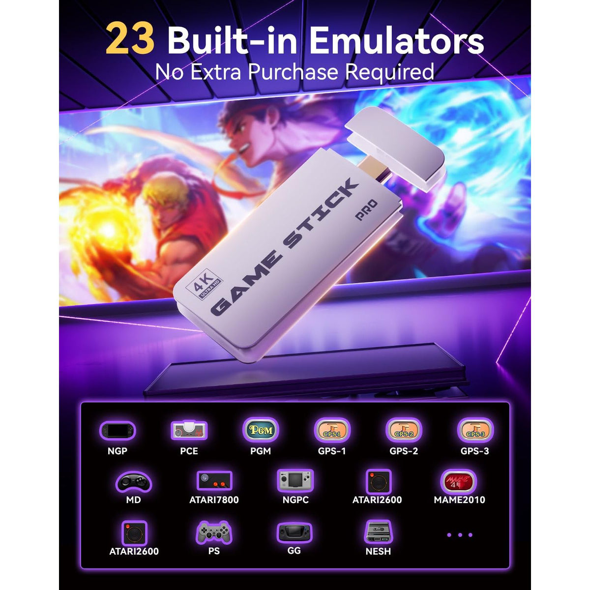 2025 Upgraded Retro Gaming Console Stick, Classic Video Games Stick with 4K HDMI, Built-in 23 Emulators, 20000+ Games - Plug & Play TV Video Gaming Stick with Upgrade Dual 2.4G Wireless Controllers