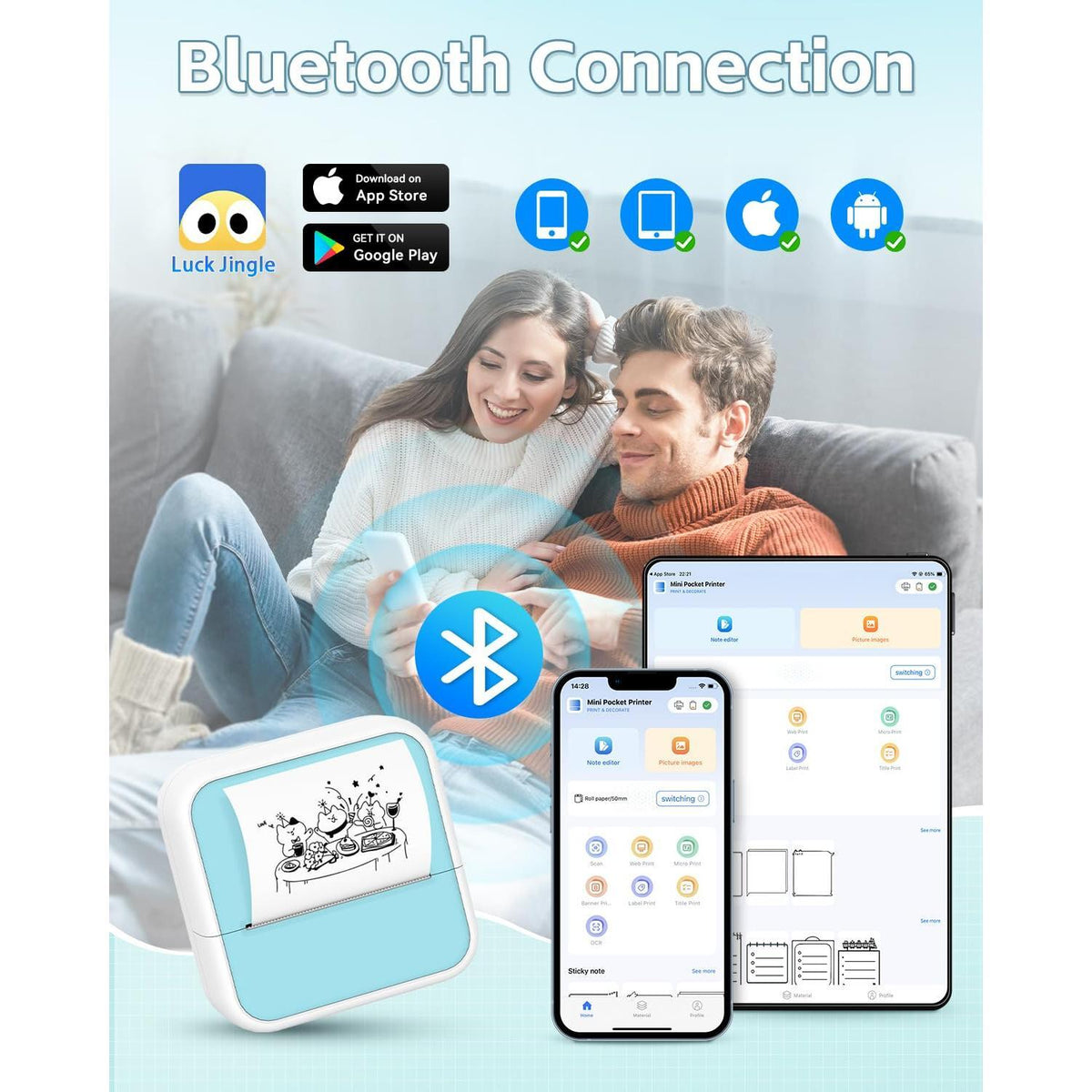 Sticker Printer - Printpods Mini Printer with Stickers, Print Pod, Bluetooth Inkless Printers, Sticker Maker, Portable Thermal Printer for iphone, Impresora Portátil for Notes, Journal, DIY, Kids Gift