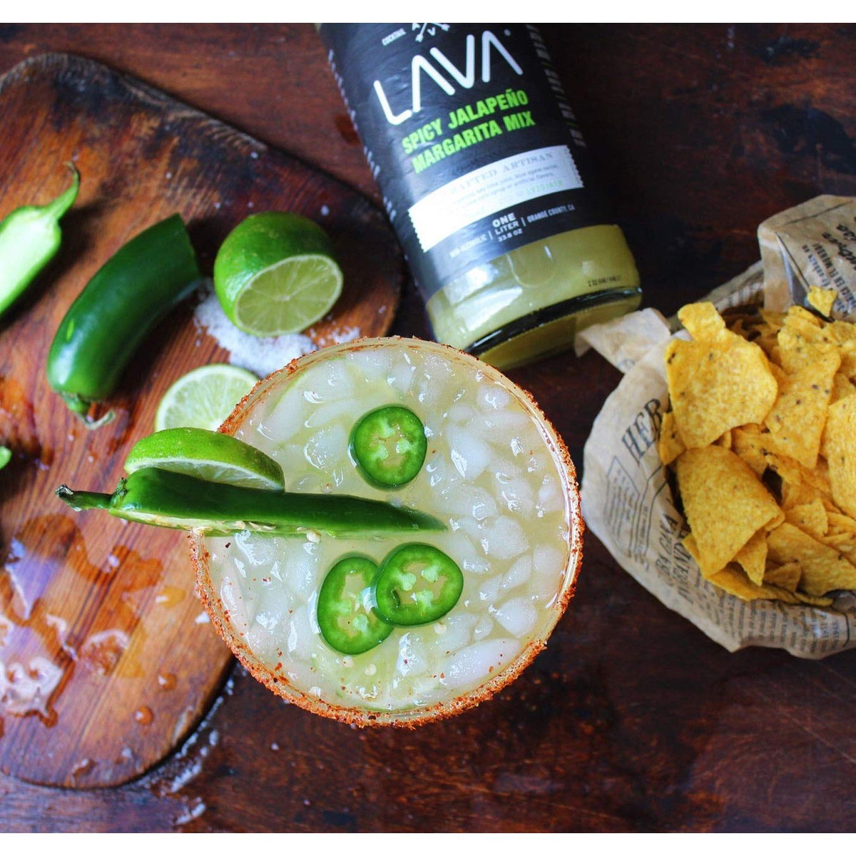 LAVA Premium Spicy Jalapeño Margarita Mix by LAVA Craft Cocktail Co., Made with Real Jalapeños, Agave Nectar, Key Limes, Lots of Flavor and Ready to Use, 1-Liter Glass Bottle