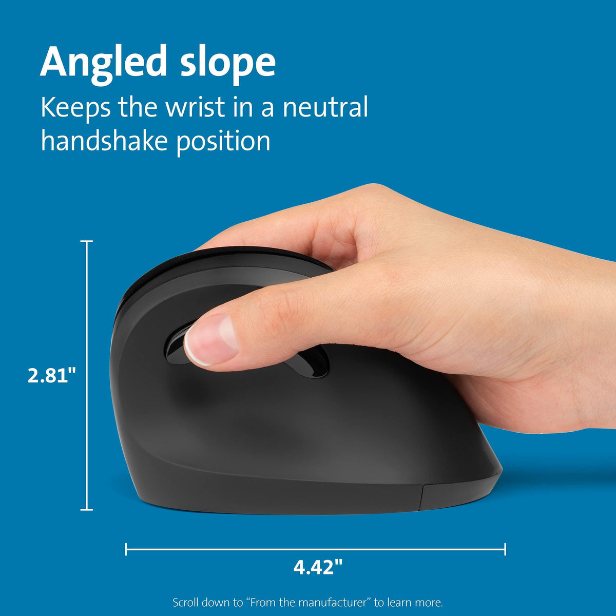 Kensington Pro Fit Ergo Vertical Wireless Mouse- Black (K75501WW), 2.8"x3"x4.4"