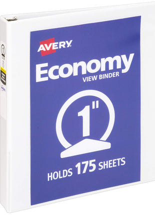 Avery Standard View 3 Ring Binder, 1" Round Rings, 175-Sheet Capacity, 1.4 Inch Wide Spine, 1 White Binder, Ideal for Lightweight Organization and Occasional Referencing (05711)