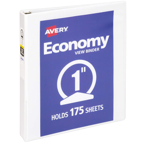 Avery Standard View 3 Ring Binder, 1" Round Rings, 175-Sheet Capacity, 1.4 Inch Wide Spine, 1 White Binder, Ideal for Lightweight Organization and Occasional Referencing (05711)