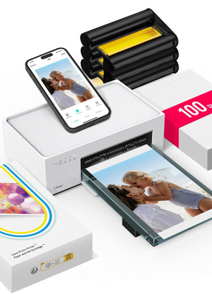 Liene M100 4x6'' Photo Printer, Phone Printer 100 Sheets & 3 Cartridges, Full-Color Photo, Portable Instant Photo Printer for iPhone Android, Thermal Dye Sublimation, Wi-Fi Picture Printer 100 Papers