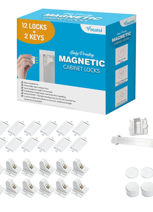 Vmaisi Adhesive Magnetic Cabinet Locks (12 Locks and 2 Keys) | Keeps dangerous things away from kids
