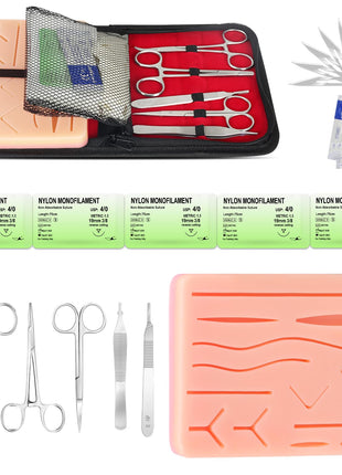 Suture Practice Kit with 240g Silicone Training Pad, Reusable Stitching Practice Set with Training Tools, 14 Practice Patterns, Educational Simulation Use Only