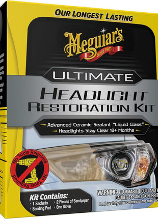 Meguiar's Ultimate Headlight Restoration Kit - The Perfect Headlight Repair Kit to Remove Yellowing and Cloudiness from Headlights - Easy to Use and Seals Headlights with 18 Plus Months of Protection