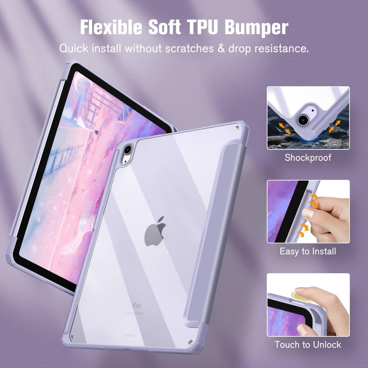 Fintie Hybrid Slim Case for iPad Air 11-inch M3 (2025) / M2 (2024), iPad Air 5th (2022) / 4th Generation (2020) 10.9 Inch - Shockproof Cover with Clear Back Shell & Pencil Holder, Lilac Purple