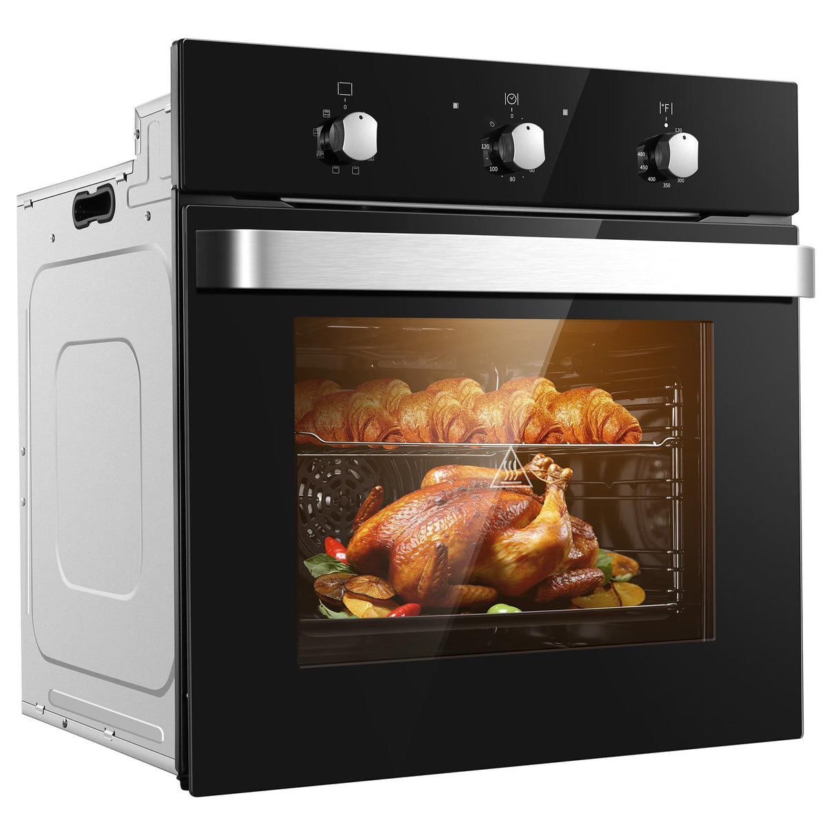 Wall Ovens 24 inch Electric,Built-in Single Wall Ovens, Convection Wall Oven with Rotisserie, 8 Cooking Functions,2900W,240V,2.15Cu.f Mechanical Knobs Control, Black Tempered Glass Finish