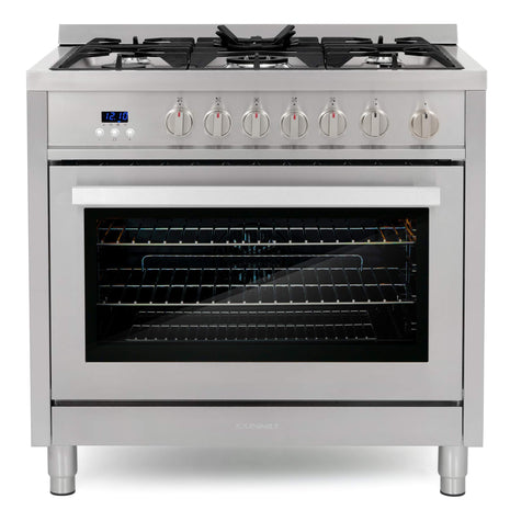 36 in. Nebula Coll 4.4 cu ft 5 Burner Gas Range Convection, Stainless Steel | Cosmo COS-965AGFC Oven Fan Circulation, Cast Iron Grates, Digital Display with Timer, Metal Knobs, Liquid Propane Convertible