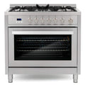 COSMO COS-965AGFC 36 in. Nebula Collection 3.8 cu. ft. Gas Range, 5 Burners, Rapid Convection Oven, Cast Iron Grates in Stainless Steel