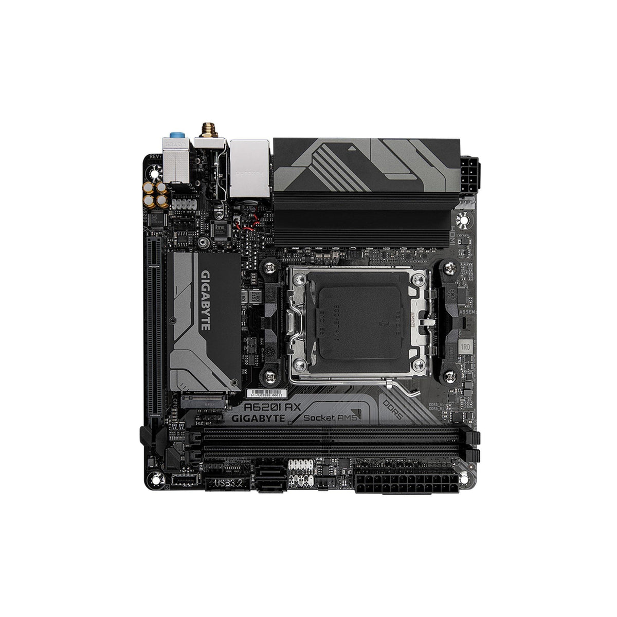 GIGABYTE A620I AX (AM5/ LGA 1718/ AMD/ A620/ Mini-ITX/ 5-Year Warranty/ DDR5/ Single M.2/ PCIe 4.0/ USB 3.2 Gen1 Type-C/Realtek Wi-Fi 6E/ Realtek 2.5GbE/ Q-Flash Plus/PCIe EZ-Latch/Motherboard)