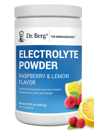 Dr. Berg Zero Sugar Hydration Keto Electrolyte Powder - Enhanced w/ 1000 mg of Potassium & Real Pink Himalayan Salt (NOT Table Salt) - Raspberry & Lemon Flavor Hydration Drink Supplement, 100 Servings