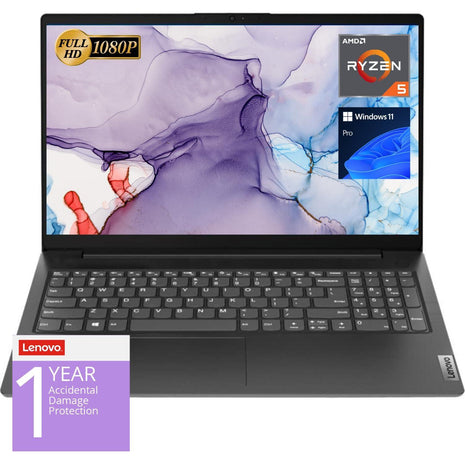 Lenovo V15 Laptop, 15.6 inch FHD Display, AMD Ryzen 5 5500U Hexa-core Processor (Beat Intel i7-1065G7), 16GB RAM, 512GB SSD, HDMI, RJ45, Numeric Keypad, Wi-Fi, Windows 11 Pro, Black