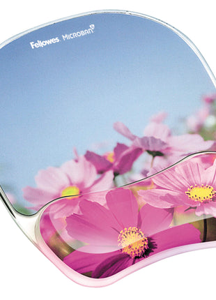 Fellowes Photo Gel Mouse Pad Wrist Rest with MICROBAN - Pink Flowers (9179001)