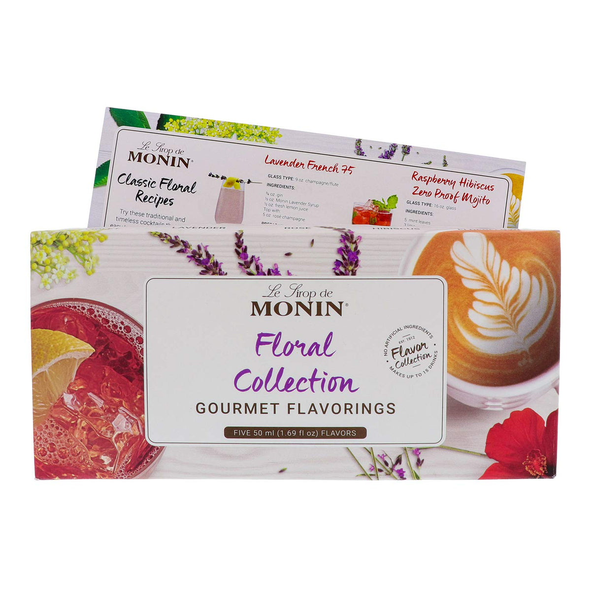 Monin - Gourmet Flavorings Floral Collection, Great for Cocktails, Lemonades, Teas, & Sodas, Gluten-Free, Dairy-Free, (Violet, Lavender, Rose, Hibiscus, & Elderflower) | 50 ml Per Bottle