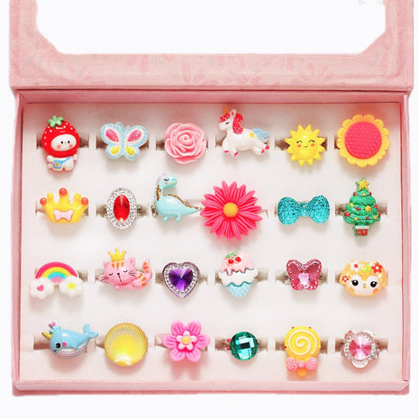 PinkSheep Little Girl Jewel Rings in Box | Adjustable,No Duplication, Girl Pretend Play and Dress Up Rings,Birthday Christmas Gift